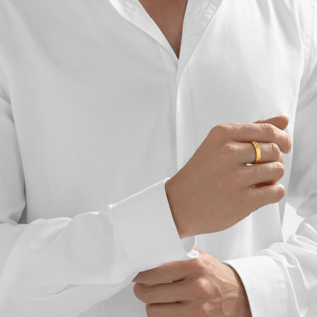 Nebu Gold 24k Gold Hammered Cuff Ring Male