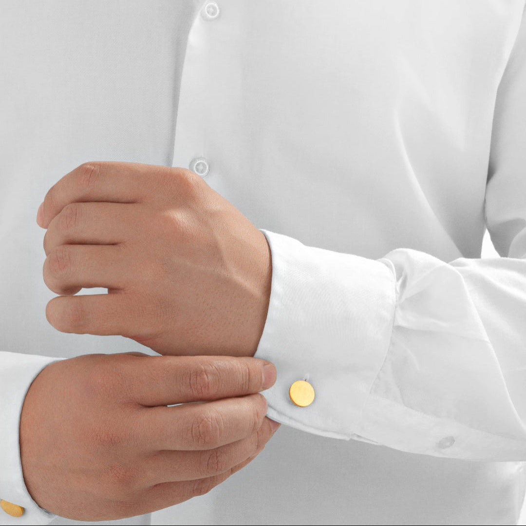 Nebu Gold 24k Gold Textured Disc Cufflinks Male