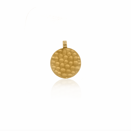 Gold hammered medallion pendant