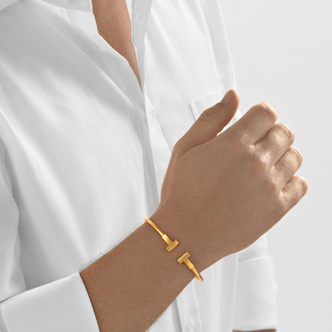 Nebu Gold 24k Gold Double Pillar Stop Bangle Male