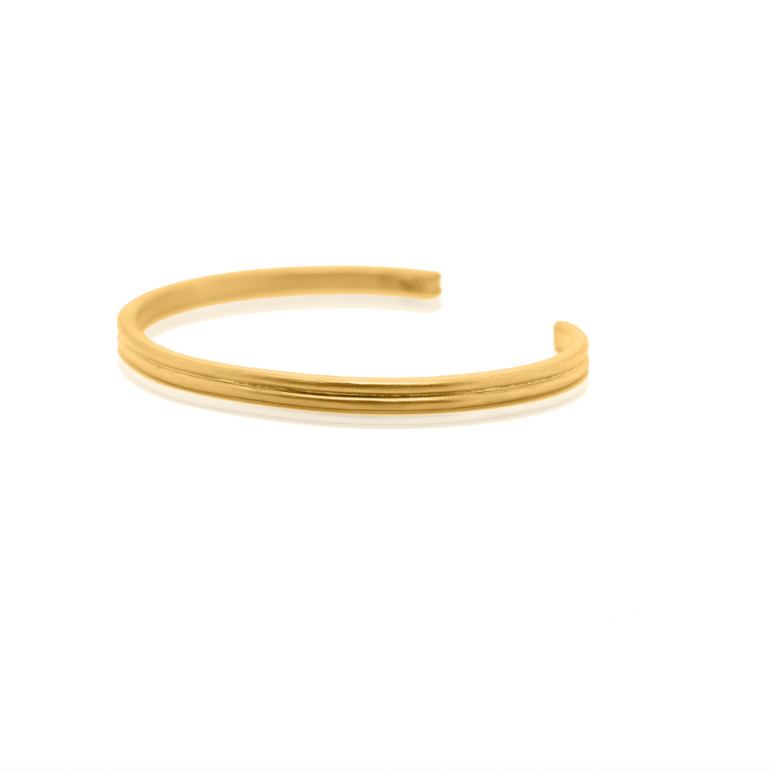 Nebu Gold 24k Gold Grooved Double Band Bangle Front View