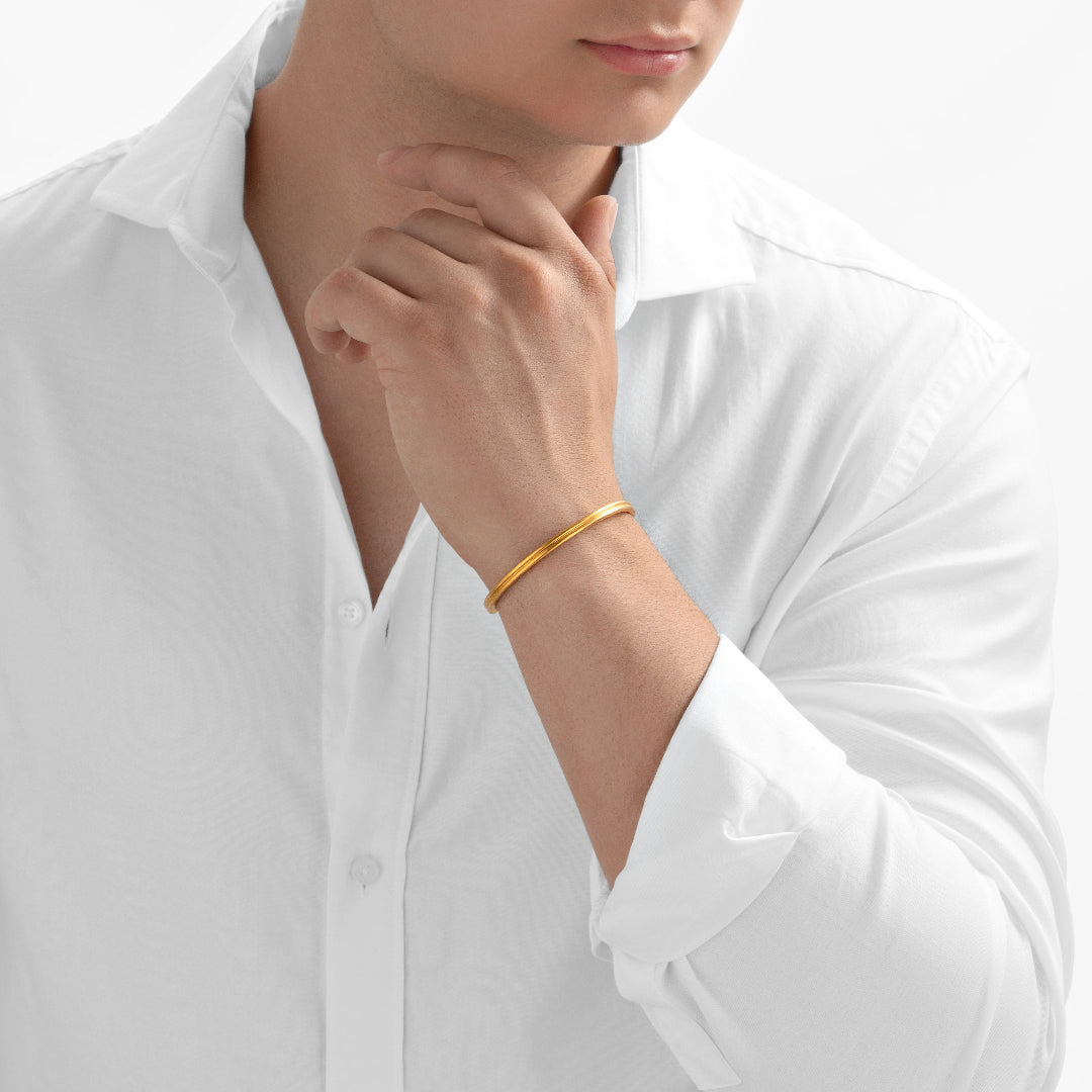 Nebu Gold 24k Gold Grooved Double Band Bangle Male