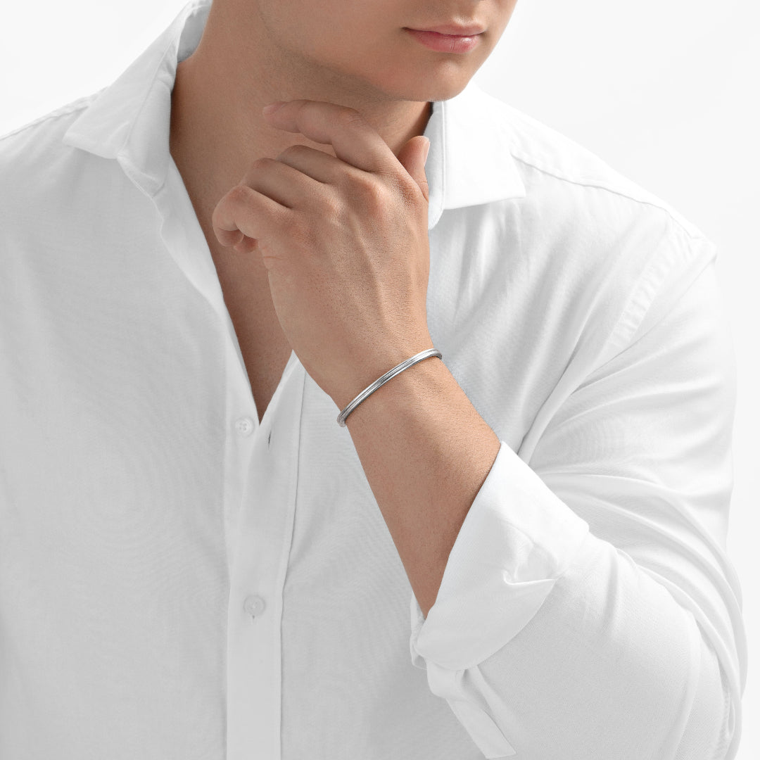 Nebu Gold 24k Platinum Grooved Double Band Bangle Male