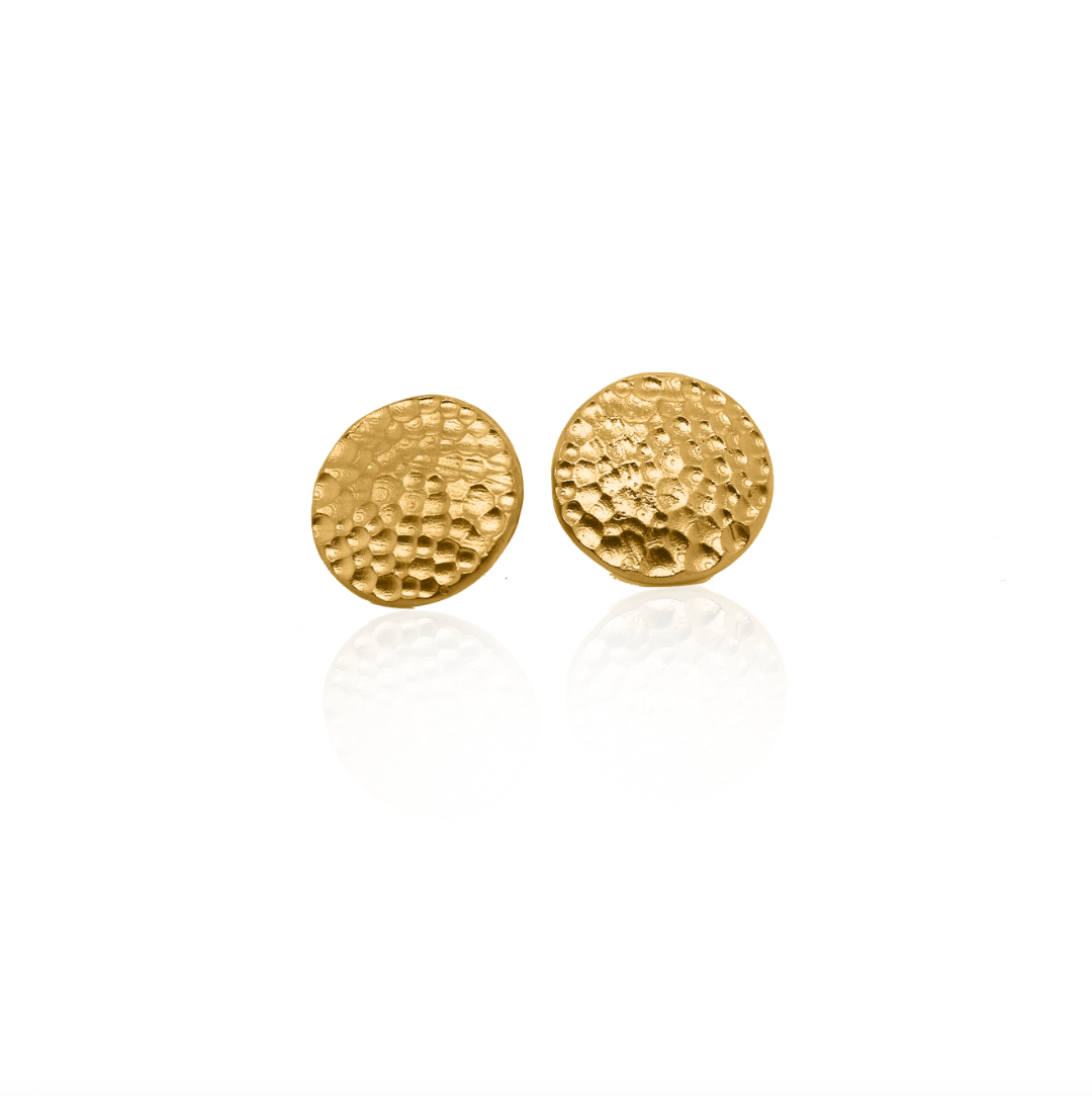Nebu Gold 24kt Gold Hammered Shield Earrings Front