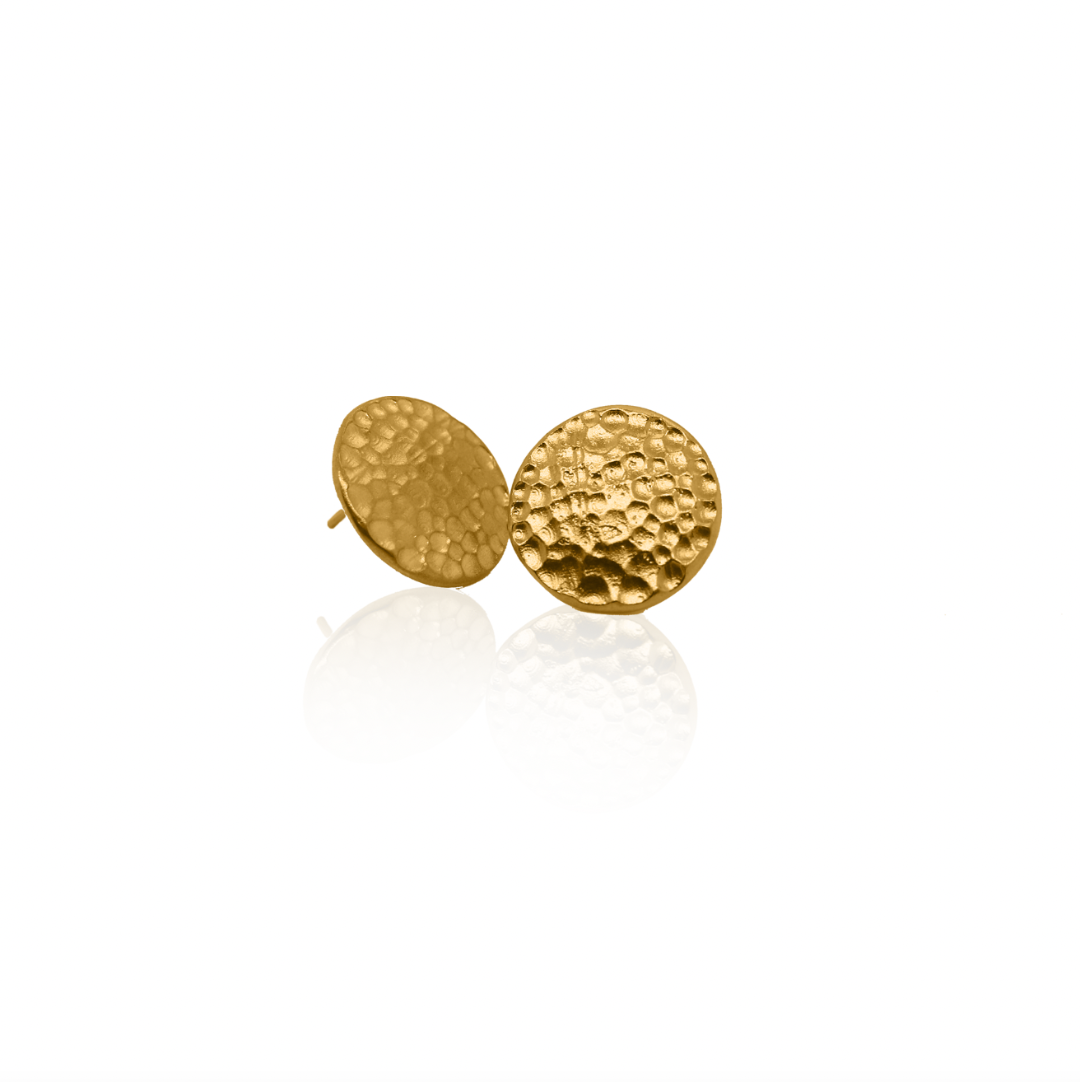 Nebu Gold 24kt Gold Hammered Shield Earrings Side